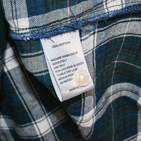 Trovata Birds of Paradis Mock Neck Blouse Green Plaid Cotton size Large - Picture 7 of 9